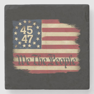 We The People Trump 45 47 Distressed Vintage Flag Stone Coaster
