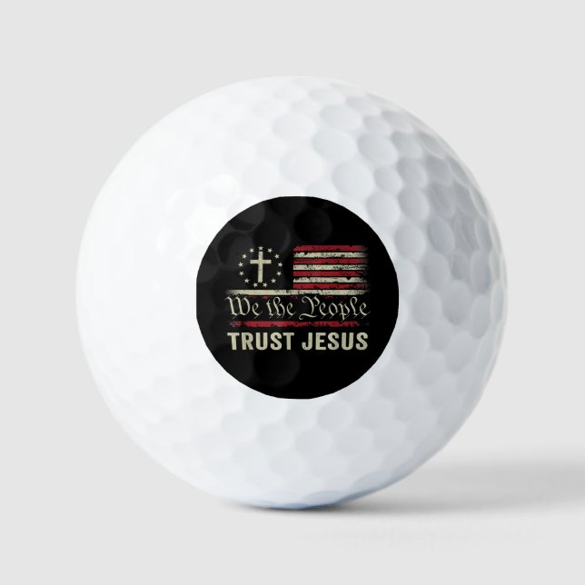 We The People Trust Jesus - USA Flag Christian Pat Golf Balls (Front)