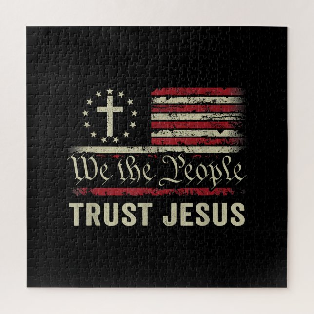 We The People Trust Jesus - USA Flag Christian Pat Jigsaw Puzzle (Vertical)