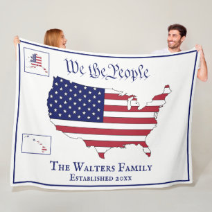 We the People, USA Stars & Stripes Map, Family Nam Fleece Blanket