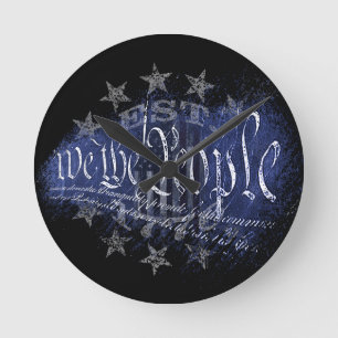WE THE PEOPLE Vintage 13 Stars and American Flag Round Clock