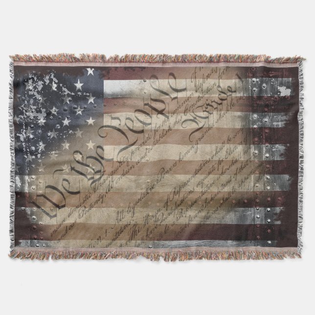 We The People Vintage American Flag Throw Blanket (Front)