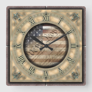 We The People Vintage American Flag Wall Clock
