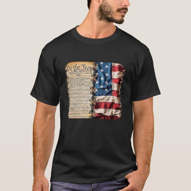We The People with American Flag t shirt (Front)