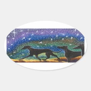 We three greyhound dogs oval sticker