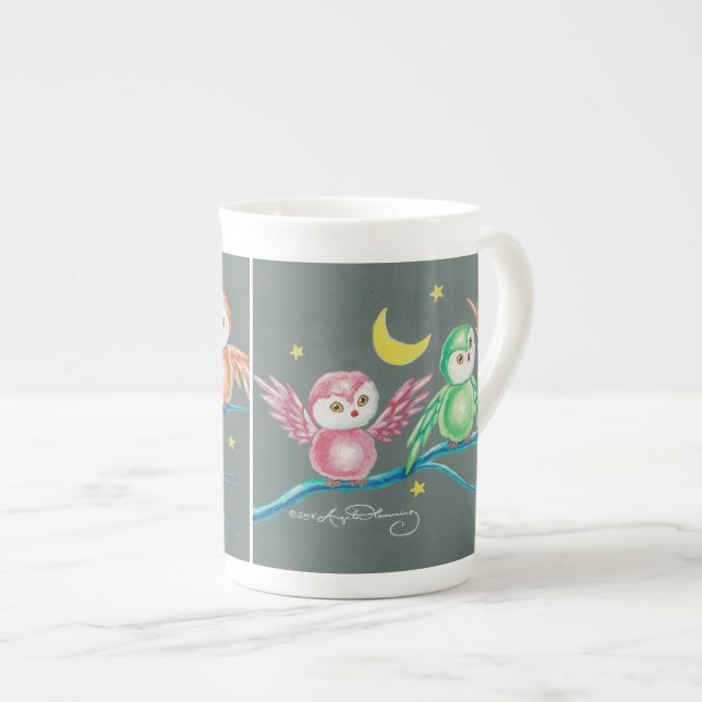 We Three Owls Bone China Mug (Front Right)