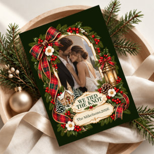 We Tied the Knot Christmas Wedding Photo Holiday Card