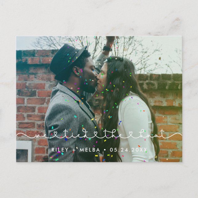 We tied the knot Cute connecting heart font photo Postcard (Front)