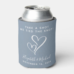 We Tied The Knot Dusty Blue Wedding Favour Can Cooler