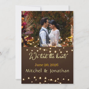 We Tied the Knot Elegant Brown Modern Photo Announcement