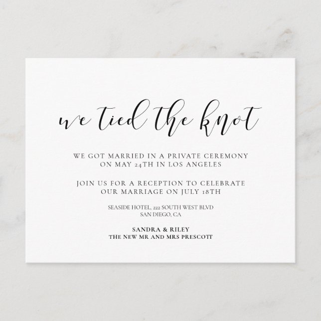 We tied the knot Elegant design announcement Postcard (Front)