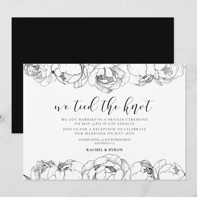 We tied the knot Elegant peonies announcement (Front/Back)