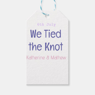 we tied the knot engagement wedding purple name da gift tags