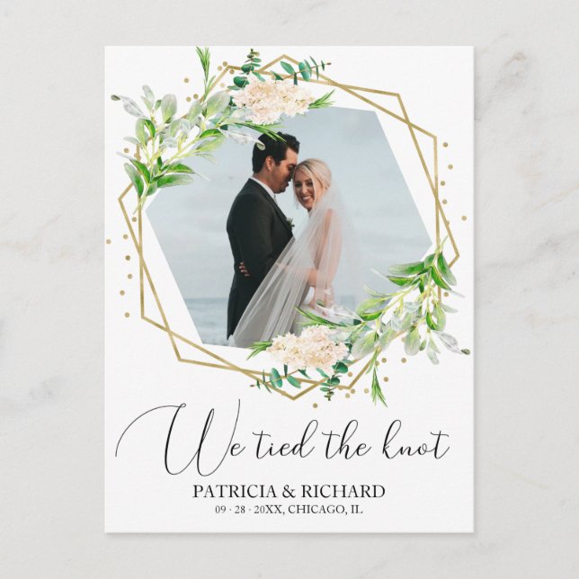 We Tied The Knot Greenery Eloped Announcement Postcard (Front)