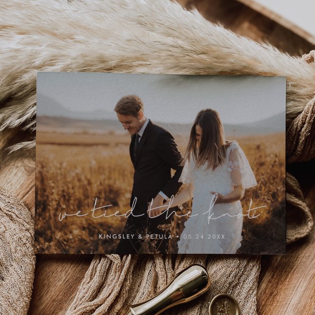 We tied the knot Handwritten minimalist photo Announcement (Creator Uploaded)