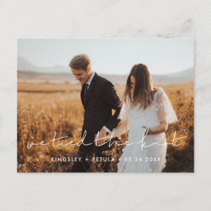 We tied the knot Minimalist handwritten photo Postcard