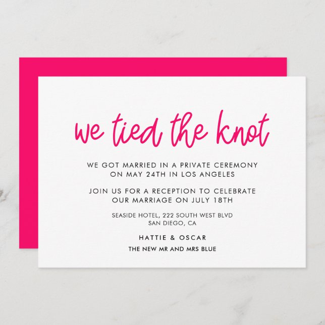 We tied the knot Modern calligraphy announcement (Front/Back)
