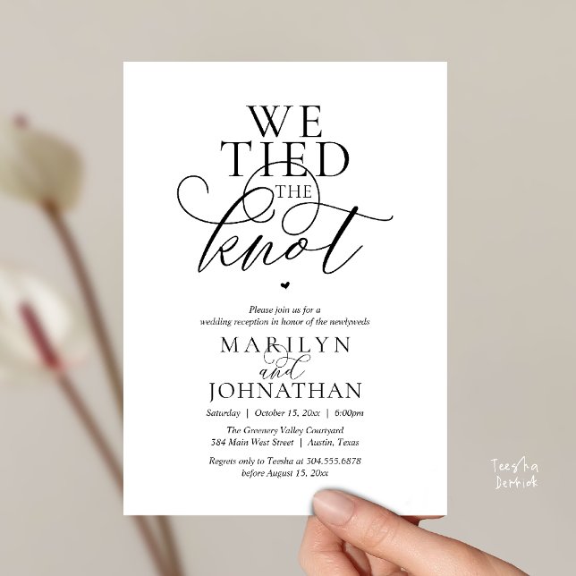 We Tied The Knot, Modern Classy Wedding Reception Invitation (We Tied The Knot, Modern Classy Wedding Reception Dinner brunch Invitation Card in Black and white)