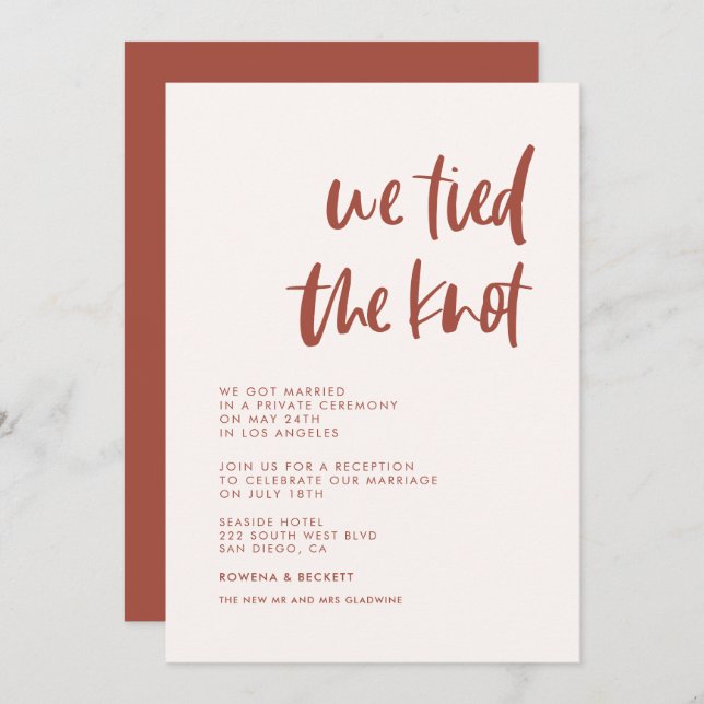 We tied the knot Modern elegant snow pink card (Front/Back)