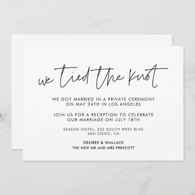 We tied the knot Modern minimalist announcement (Front/Back)
