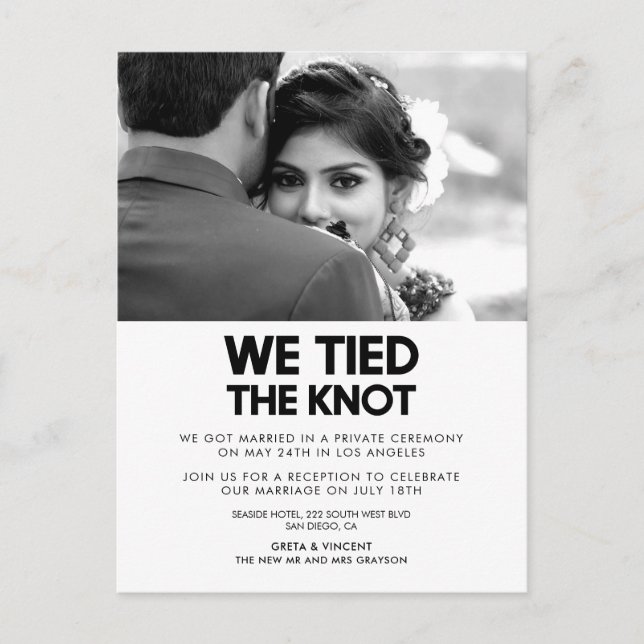We tied the knot Modern photo announcement Postcard (Front)