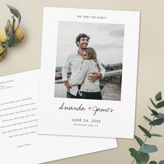 We Tied the Knot! Modern Photo Elopement Wedding Announcement Postcard (Creator Uploaded)