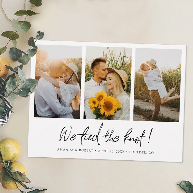 We Tied the Knot! Modern Photo Elopement Wedding  Announcement Postcard (Creator Uploaded)