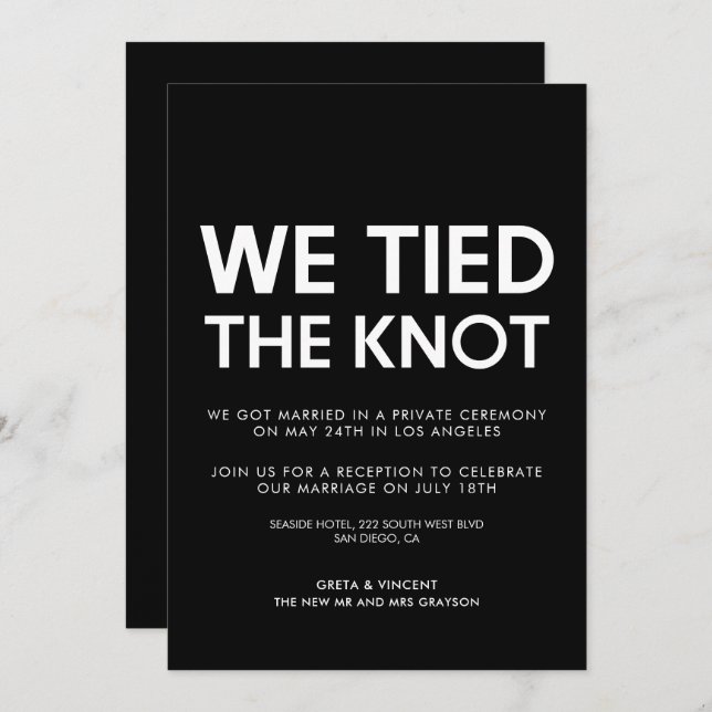 We tied the knot Modern wedding announcement (Front/Back)