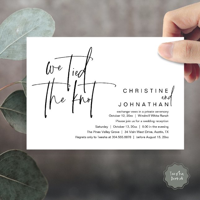We tied the knot, Modern wedding reception Invitation (We tied the knot, Modern wedding reception dinner party Invitation card in black and white)