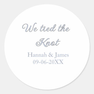 we tied the knot name wedding engagement date blue classic round sticker