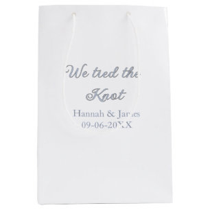 we tied the knot name wedding engagement date blue medium gift bag