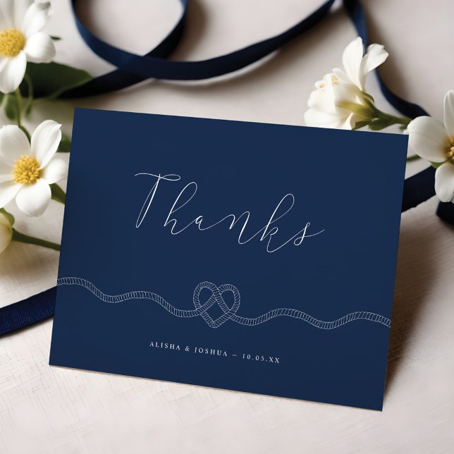 We Tied The Knot Nautical Navy & White Thank You Card (We Tied The Knot Nautical Navy & White Thank You)