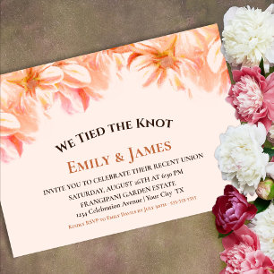 We Tied the Knot Orange Floral Wedding Reception Invitation