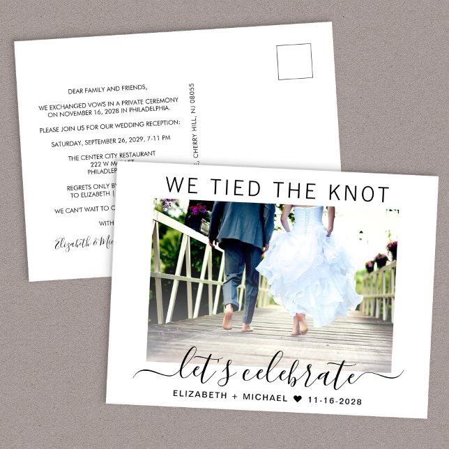 We Tied The Knot Photo Wedding Reception Invitation Postcard (Creator Uploaded)