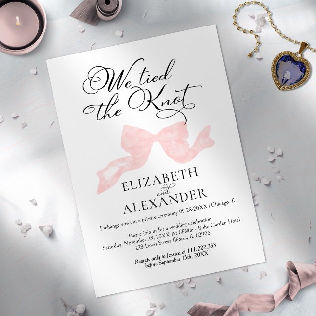 We Tied The Knot | Pink Bow Wedding Elopement Invitation (Creator Uploaded)