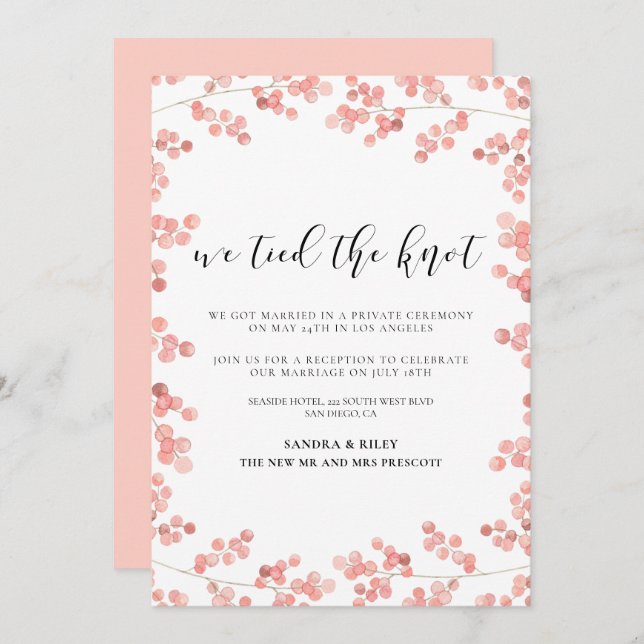 We tied the knot Pink floral wedding announcement (Front/Back)
