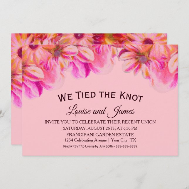 We Tied the Knot Pink Floral Wedding Reception Invitation (Front/Back)