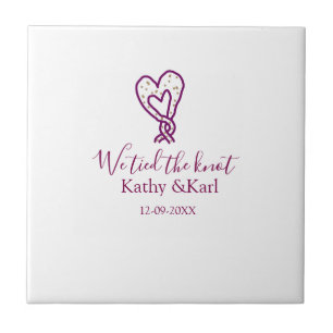 We tied the knot pink heart knots name date romant ceramic tile