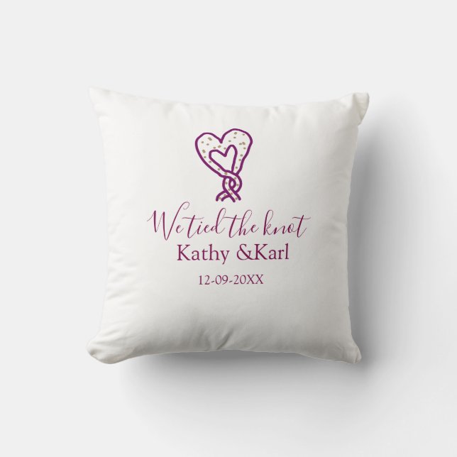 We tied the knot pink heart knots name date romant cushion (Front)