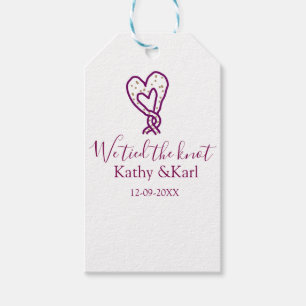 We tied the knot pink heart knots name date romant gift tags