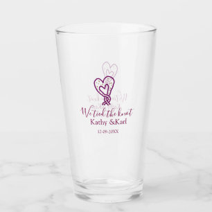 We tied the knot pink heart knots name date romant glass