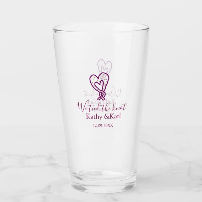 We tied the knot pink heart knots name date romant glass (Front)