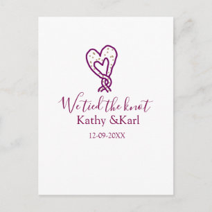 We tied the knot pink heart knots name date romant postcard