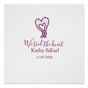 We tied the knot pink heart knots name date romant poster