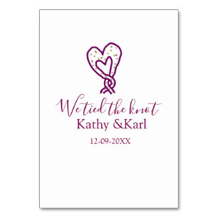 We tied the knot pink heart knots name date romant table number