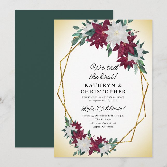 We Tied The Knot Poinsettias Christmas Wedding Invitation (Front/Back)