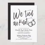 We Tied the Knot | Post Wedding Party Invitation<br><div class="desc">After the big day and the rings are exchanged invite your most honoured guests to a celebration. This invitation features the words "We Tied the Knot" in fancy script letters. Towards the side of this are a pair of wedding rings. Underneath this unique graphic is a space for your own...</div>