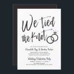 We Tied the Knot | Post Wedding Party Invitation<br><div class="desc">After the big day and the rings are exchanged invite your most honoured guests to a celebration. This invitation features the words "We Tied the Knot" in fancy script letters. Towards the side of this are a pair of wedding rings. Underneath this unique graphic is a space for your own...</div>