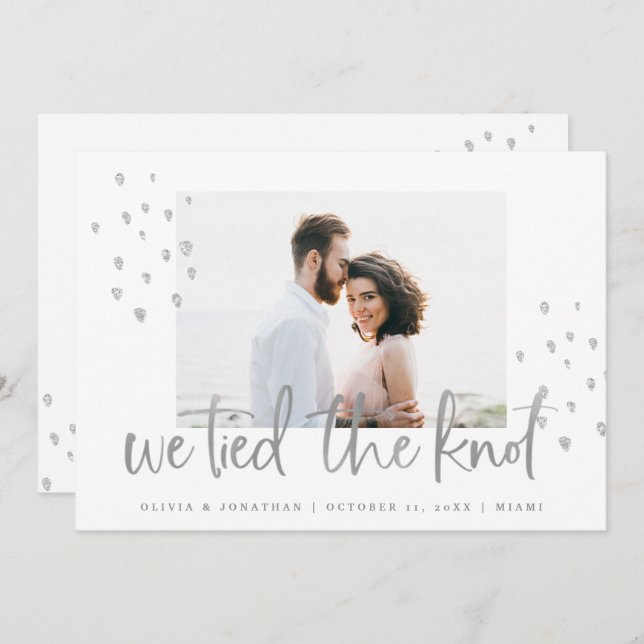 We Tied the Knot Silver Text Wedding Announcement (Front/Back)