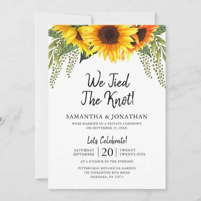 We Tied The Knot Sunflowers Wedding Celebration Invitation (Front)